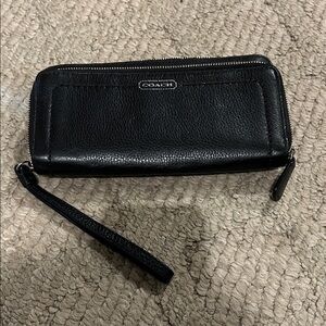 Coach Black Leather Zip Wristlet